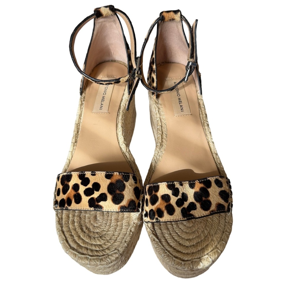 Antonio Melani Wedge Leopard Calf Hair 8.5 Brown Women Espadrille Platform